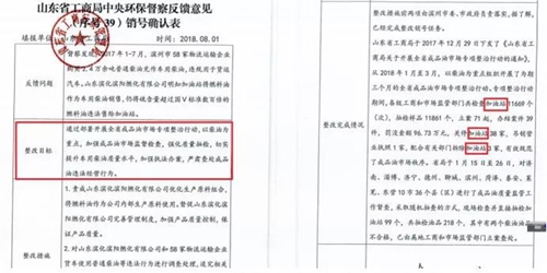 2018年11月1日，中央第三生态环境保护督察组进驻山东省开展&ldquo;回头看&rdquo;。通过对相关部门走访问询，并抽查有关企业，发现山东省物流运输企业违规使用普通柴油或其他高硫分燃油问题依然十分突出，柴油货车尾气污染严重。  一、基本情况  《大气污染防治法》明确，禁止向汽车和摩托车销售普通柴油以及其他非机动车用燃料。第一轮中央环保督察反馈指出，山东省以普通柴油替代车用柴油的情况较多，滨州等地市大量物流运输企业违规使用普通柴油，尾气污染问题突出。  为此，山东省整改方案要求，杜绝违规使用普通柴油的情况，并明确由原省工商局负责部署推进相应整改工作。原省工商局于2018年8月1日上报山东省环境保护督察反馈意见整改工作领导小组，声称该问题完成整改并销号。  二、主要问题  督察发现，原山东省工商局作为整改责任主体没有认真履行整改职责，未就整改工作进行部署推进，整改任务目标完全落空，全省物流运输企业违规使用普通柴油或高硫分燃油问题依然普遍存在。  （一）违规售油无人管。督察组抽查3个地市的4家炼化公司，发现这些炼化公司违规大量向物流运输企业销售普通柴油或其他高硫分燃油，导致这些柴油大量替代车用柴油使用，污染严重。2018年，东营齐润化工有限公司将3万余吨硫含量近2000mg/kg的常压柴油售给物流运输企业和加油站，垦利石化有限公司也将3万余吨硫含量2000-3000mg/kg的燃油售给相关物流运输企业和加油站，硫含量最高超标约300倍。2017年中央环保督察以来，山东汇丰石化集团有限公司将近40万吨普通柴油销往多家物流运输企业，潍坊市昌邑石化有限公司将5万余吨国Ⅳ和国Ⅴ的普通柴油售给物流运输企业。现场抽查发现，物流运输企业多数在自身停车场内私自安装加油装置，将所购违规油品自用，昌邑市盛宏物流有限公司甚至违法转售其他社会车辆。   图1 昌邑市盛宏物流有限公司在停车场内私设加油装置  （二）督察整改做样子。原省工商局作为督察整改的责任主体，接受任务时服从安排，实际整改时做做样子。督察反馈明确指出问题主要是炼化公司违法向物流运输企业销售普通柴油替代车用柴油使用，导致汽车尾气污染。但原省工商局等部门整改时仅部署对加油站和成品油仓储批发企业的检查，没有将炼化公司到物流运输企业的黑色链条作为查处对象。整改工作指东打西，真正问题没有触及。另外，整改方案明确的目标是&ldquo;强化日常监督管理，杜绝违规使用普通柴油&rdquo;；但原省工商局擅自在销号材料中将目标改为&ldquo;针对加油站开展专项整治行动&rdquo;，以此蒙混过关，虚假销号。   图2 原省工商局在销号确认表上弄虚作假  （三）执法监管走过场。2017年以来，山东省各市共打击取缔非法加油点近2000家，但仅对涉案物流运输企业进行了处罚，未能以此为线索追根溯源，对源头炼化公司违规售油问题进行查处，炼化企业到物流运输企业的黑色链条始终未被斩断。  一些炼化企业长期游离于监管之外，缺乏对法律的敬畏。2018年8月，生态环境部调研发现中国化工集团山东昌邑石化有限公司涉嫌违法生产销售国Ⅳ普通柴油，但在进一步调查时，企业拒绝配合，不提供相关台账，并临时编造相关记录。&ldquo;回头看&rdquo;进驻后，督察组再次现场检查，要求企业提供储运台账，企业依然拒绝提供，并继续编造谎言，提供虚假材料，性质十分恶劣。  对此，潍坊市查处不严不实，甚至试图蒙混过关。在督察组两次督导后，查处工作依然走过场，在未调度企业生产记录和储运台账等关键证据的情况下，即采信企业说法，甚至未调阅生产记录就作出该企业2018年未生产销售国Ⅳ普通柴油的结论。直到督察组再次督导、进一步明确要求后才加大查处力度，发现该企业2018年实际以燃料油名义违规销售国Ⅳ普通柴油4万多吨。  三、原因分析  原山东省工商局不在整改落实中下功夫，反而在整改销号上动脑筋，表面整改，虚假整改问题突出。  山东省有关地市不敢动真碰硬，对违法销售不合格油品的黑色链条整治不力，未能对油品来源追根溯源，未对炼化企业的违法行为依法查处。